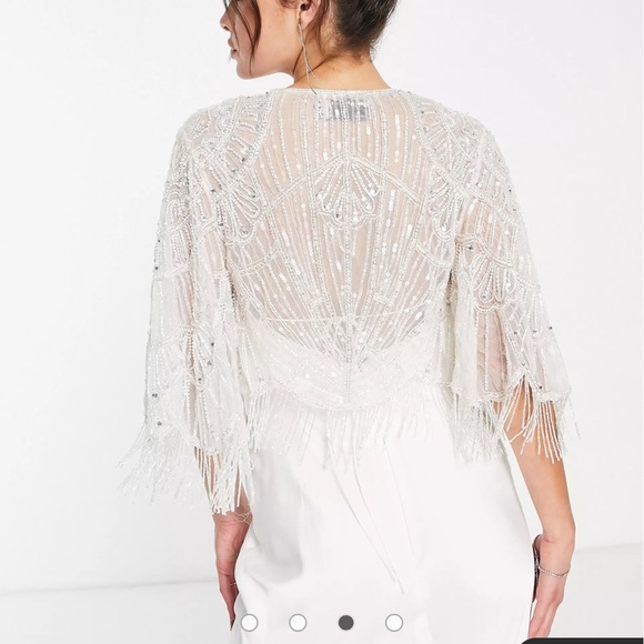 ASOS EDITION embellished fringe cape in ivory - Picture 2 of 7